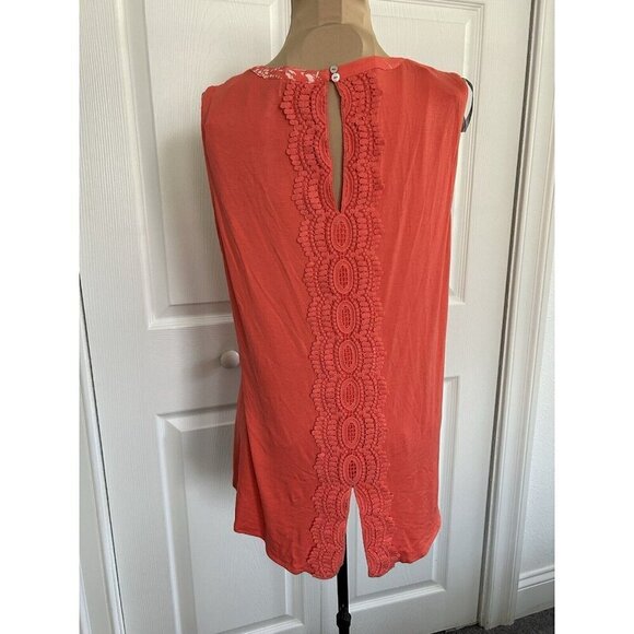 Daniel Rainn Women’s Orange Floral Crochet Trim Sleeveless Blouse Top Size M - Picture 3 of 8